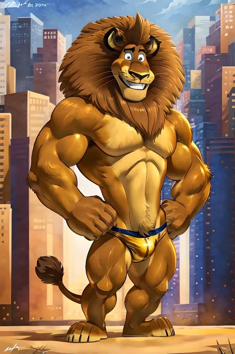 alexlion, posing for the camera, showing off. 4k, high resolution, best quality, posted on e621, solo, anthro body, male, adult, masculine, (very muscular, strong chest, big pectorals, biceps:1.1), correct anatomy, (no background, white background, stylize...