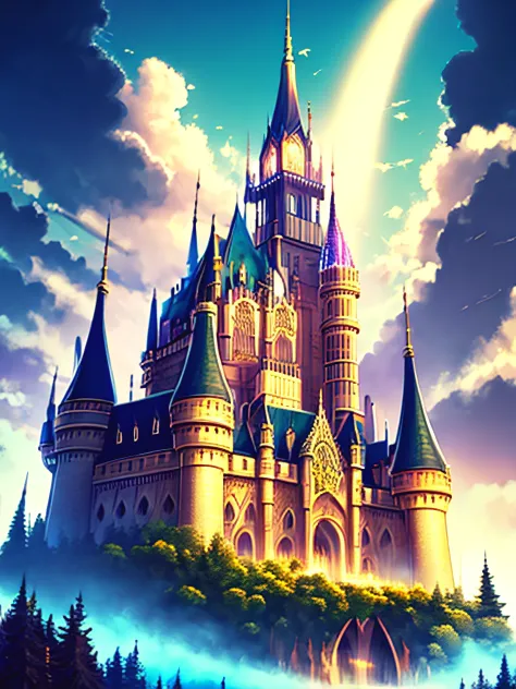 big castle、busy、with light glowing、opulent、​masterpiece、vivid