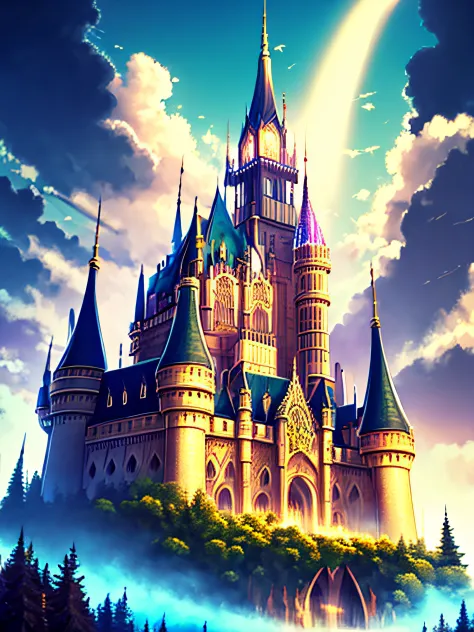 Big castle、busy、with light glowing、opulent、​masterpiece、vivid