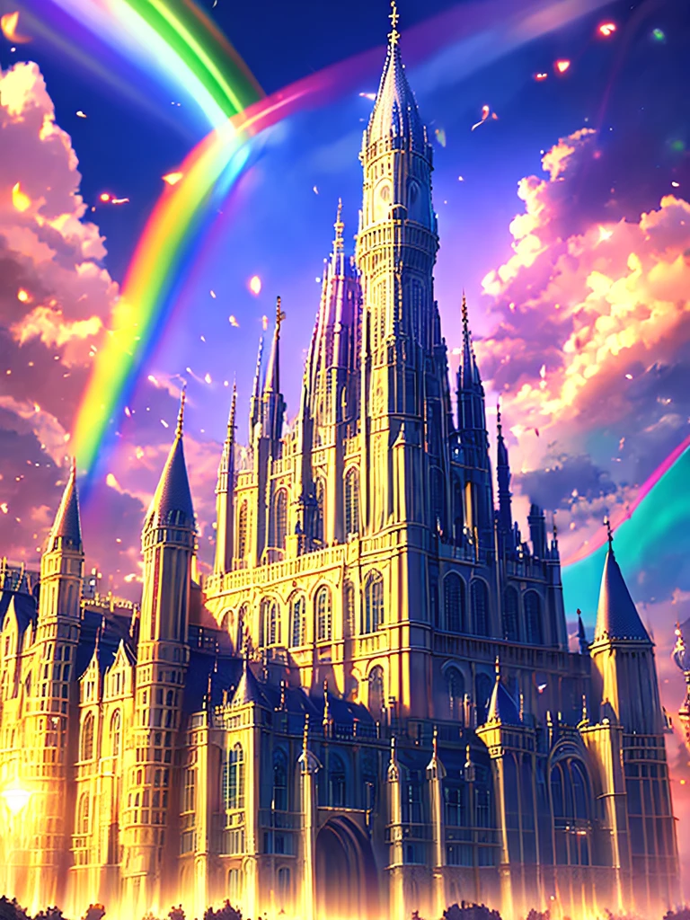 Big castle、with light glowing、opulent、​masterpiece、Vivid、rainbows、Europe