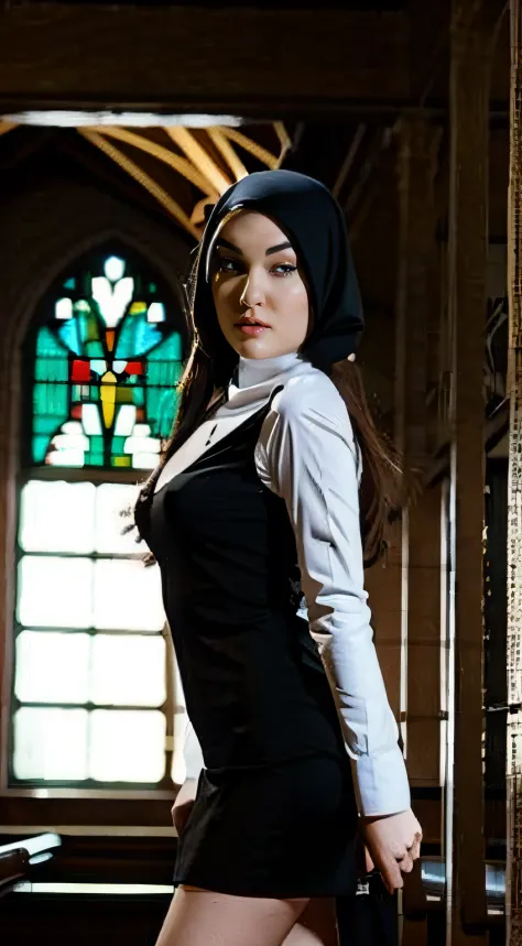 sasha grey, dressed as nun, in the church