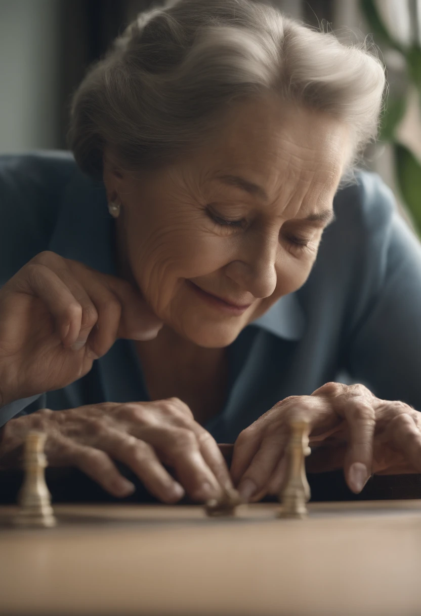 Older woman playing a game of chess with her hands on the board - SeaArt AI