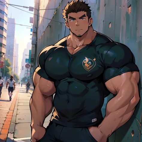 Anime style art)), Extremely muscular masculine character