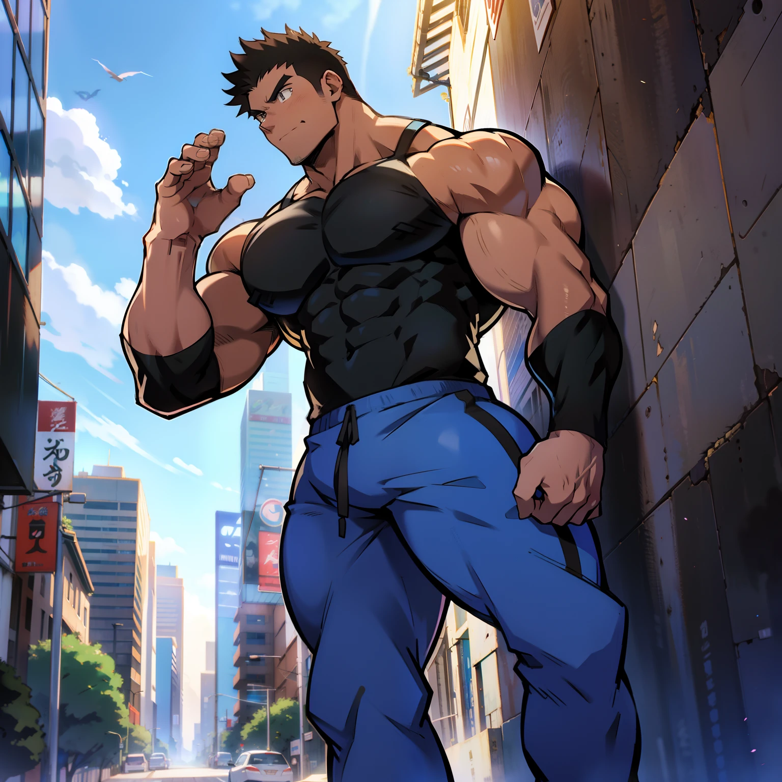highres,best quality,anime),(black,strong muscular build) anime character -  SeaArt AI