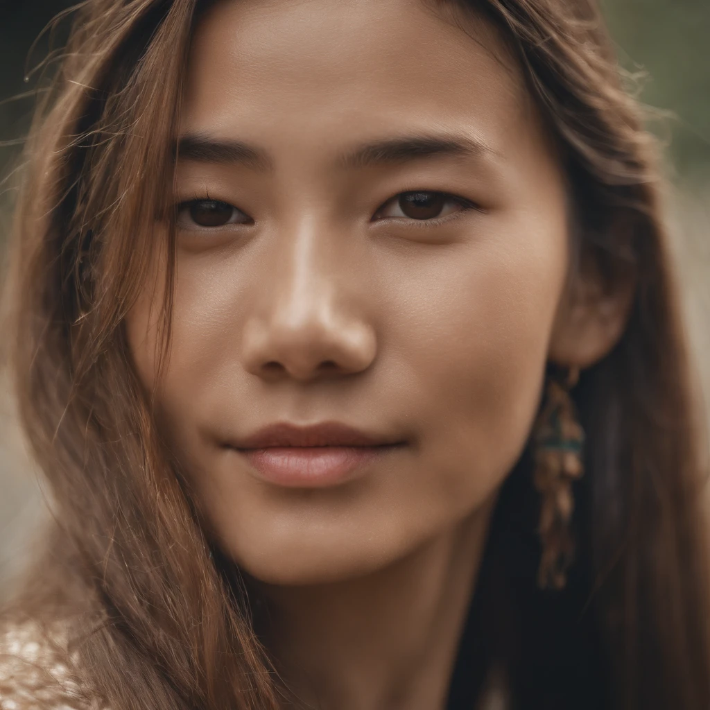 A close up of a woman with long hair and earrings - SeaArt AI