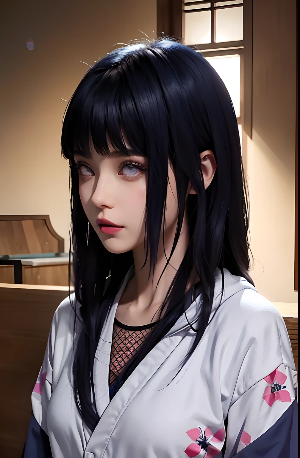 Anime girl with black hair and blue eyes in a room - SeaArt AI