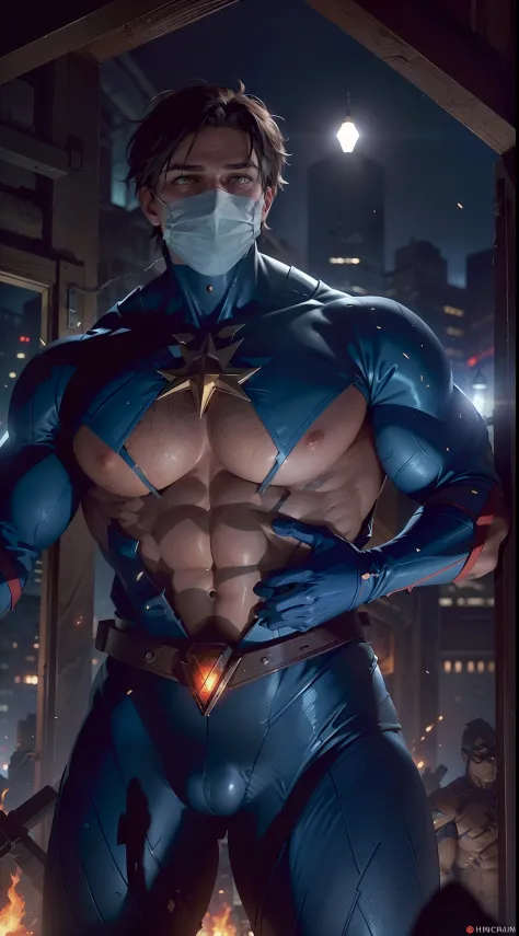 Hidden beneath the city, an underground chamber reveals itself in the wallpaper. A superhero, tall and powerful, stands at the center of the scene. He wears a vibrant blue and red suit, the fabric accentuating his strength and massive physique. A weathered...
