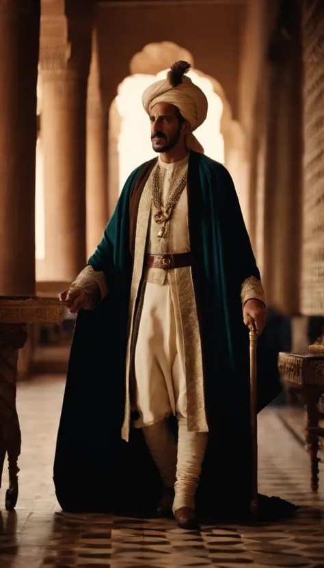 Ismael Sharif, the 18th-century King of Morocco, with a stern and imposing presence. Realist