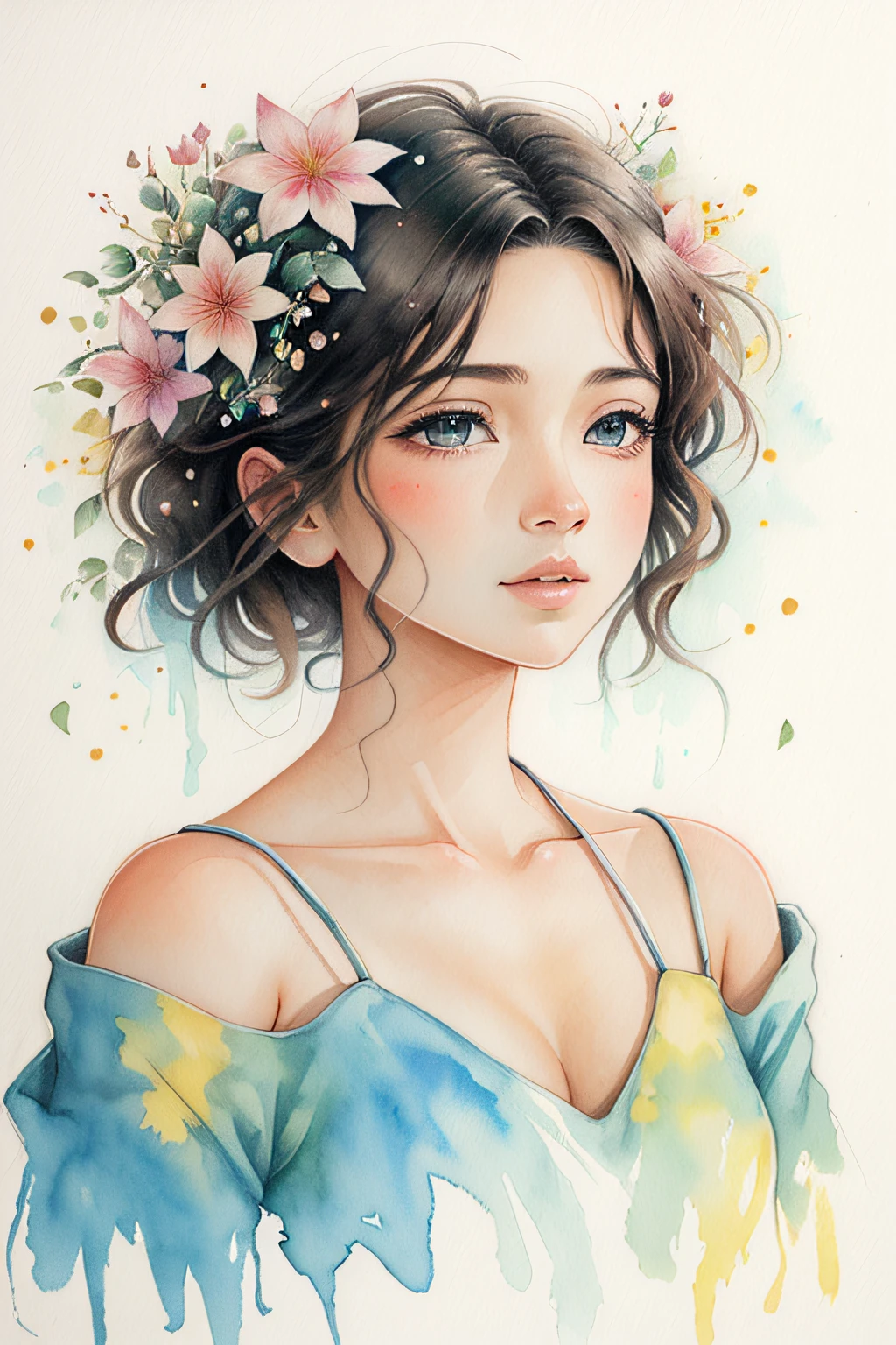 สีน้ำ \(ครึ่ง\), การวาดภาพ, IrisCompiet:1.2),สี, ทุ่งดอกไม้ที่สวยงาม