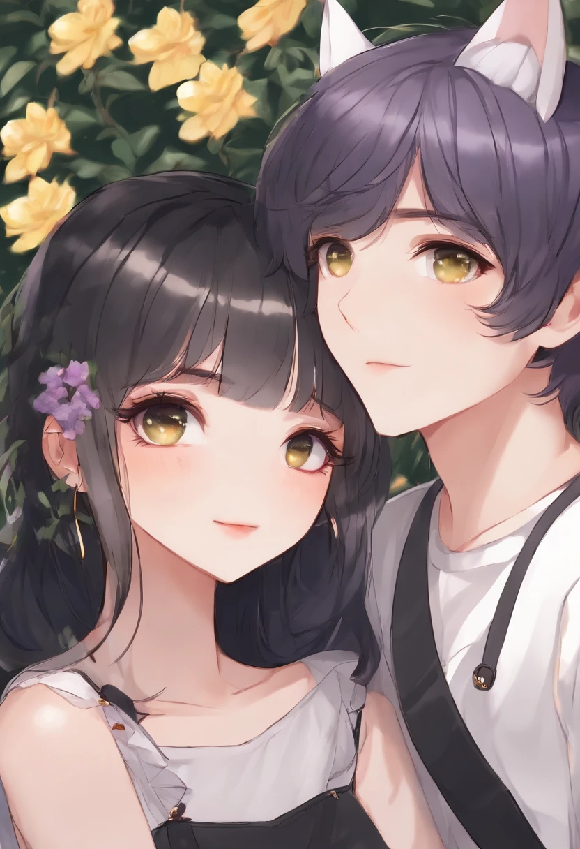 Anime couple with cat ears and black hair - SeaArt AI