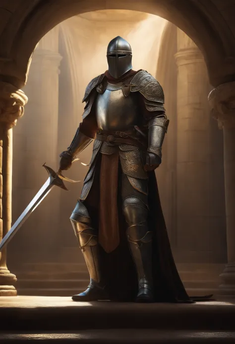 a knight in armor stands in front of a castle at night, dark souls