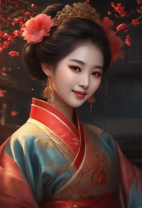 chinese clothes，15yo girl，Half-length painting，japanes，3D，a smile ...