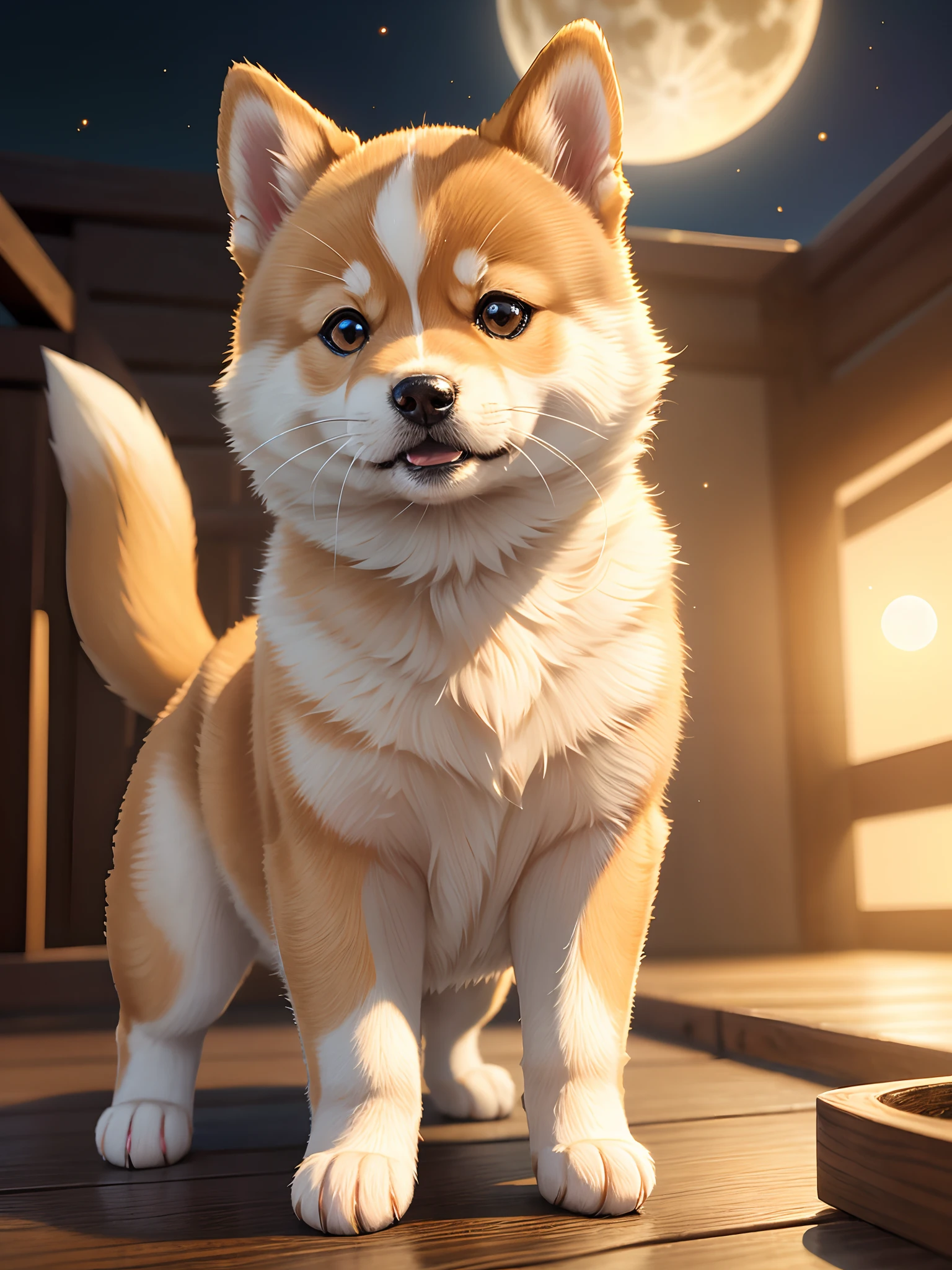 Real Shiba Inu, lindo !!!, content!!!, travieso!!!, adorable!!!, Ultrarrealista!!!, hora dorada, enfoque nítido, delicado 16K, Alta definición 8K, esfera, Luna llena