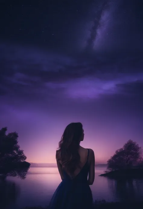 Fairuza Balk, ((gigantic breasts)), by a lake at night with a starlit sky -  SeaArt AI