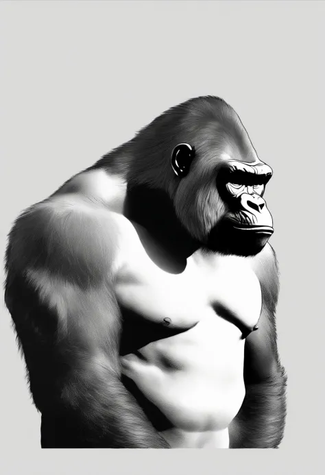 ((top-quality))、((masutepiece))、((Roaring male gorilla full body tattoo))、((Very simple background))、(GAMECHARACTER DESIGN)