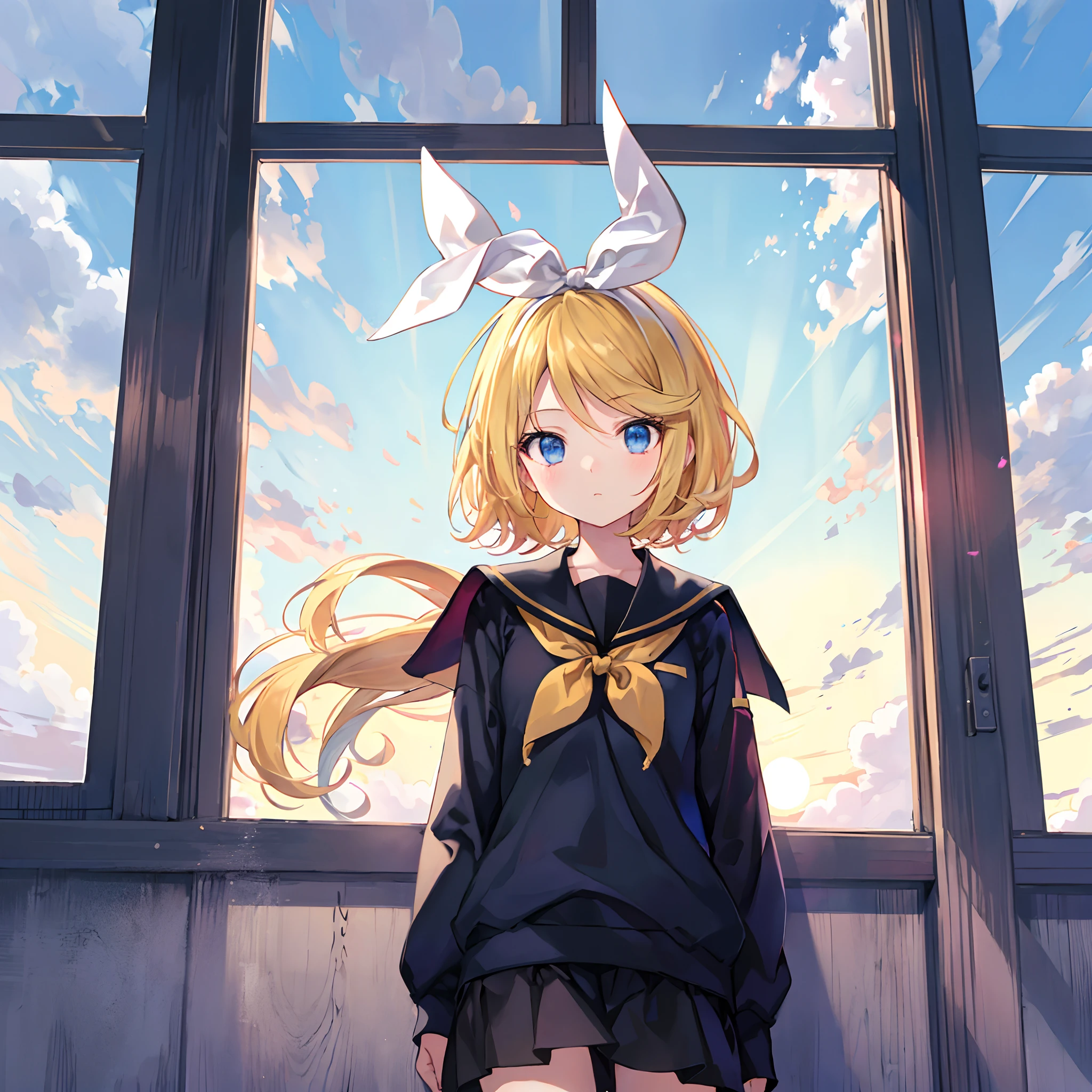 Anime girl with bunny ears standing in front of a window - SeaArt AI