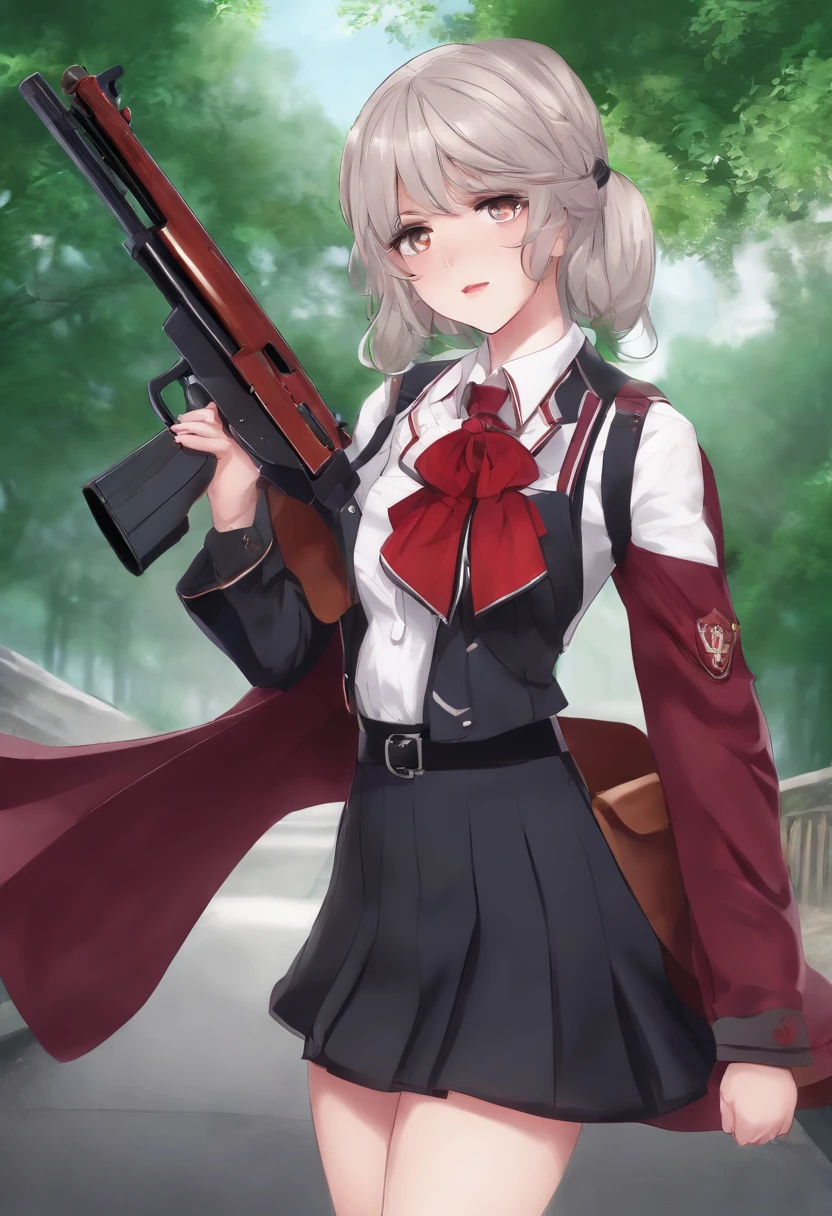 Anime girl with blonde hair holding super shotgun on Craiyon
