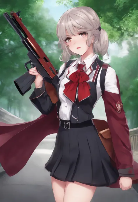 A HOT TEEN IN OUTFIT AND A SHOTGUN IN CURRENT TIMES anime style with evil  features - SeaArt AI