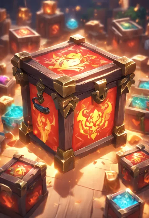 Best quality, Ultra-high resolution，3 d icon for mobile game，Q version of the chest，extremely colorful，A set of chests with four levels of treasure is included