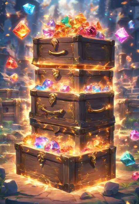 Best quality, Ultra-high resolution，3 d icon for mobile game，Q version of the chest，extremely colorful，A set of chests with four levels of treasure is included