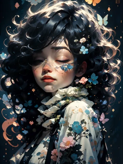 a girl with black smocks covering her eyes with white ribbons, in the style of yuumei, hyper-realistic portraiture, rococo paste...