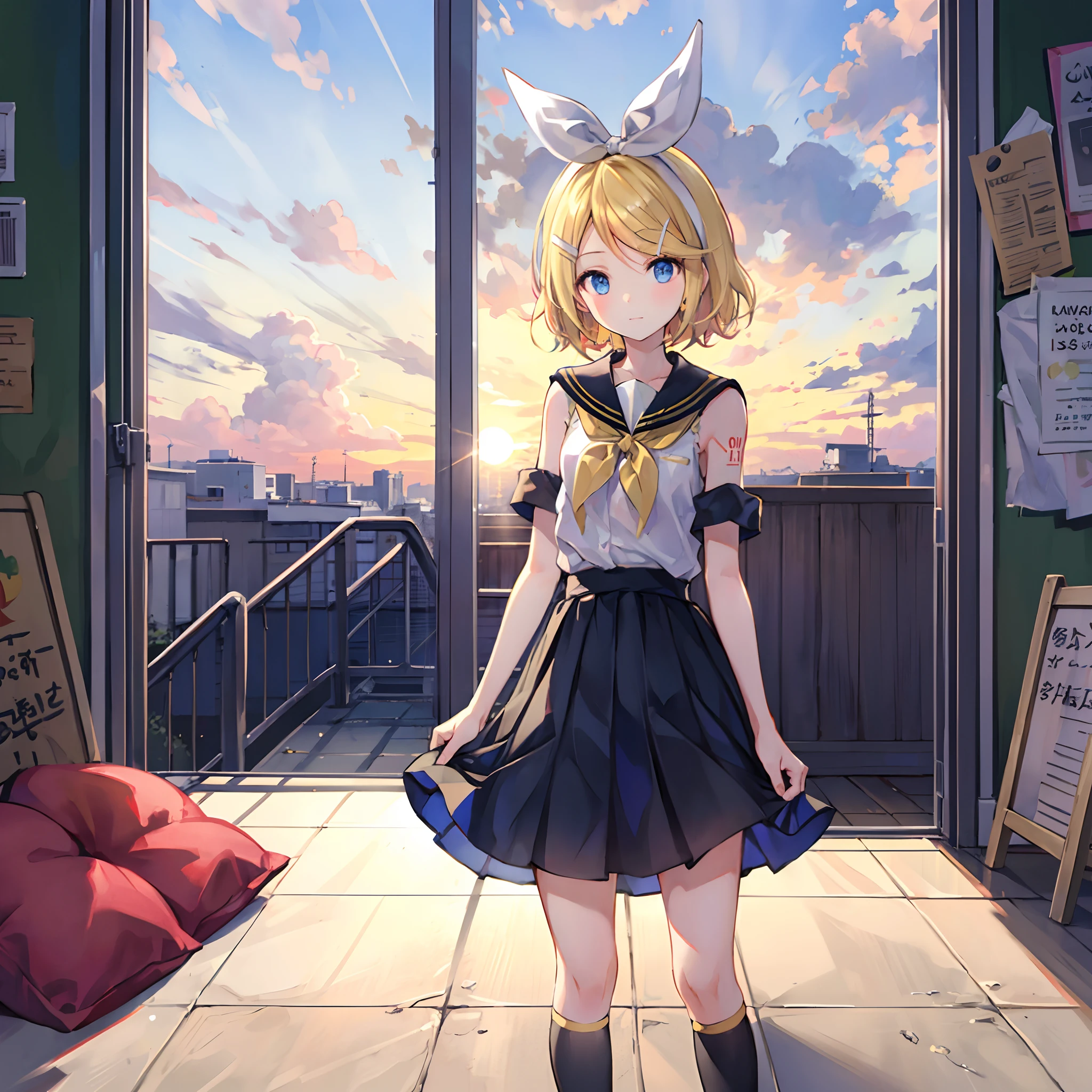 Chica anime con uniforme escolar parada frente a una ventana. - SeaArt AI