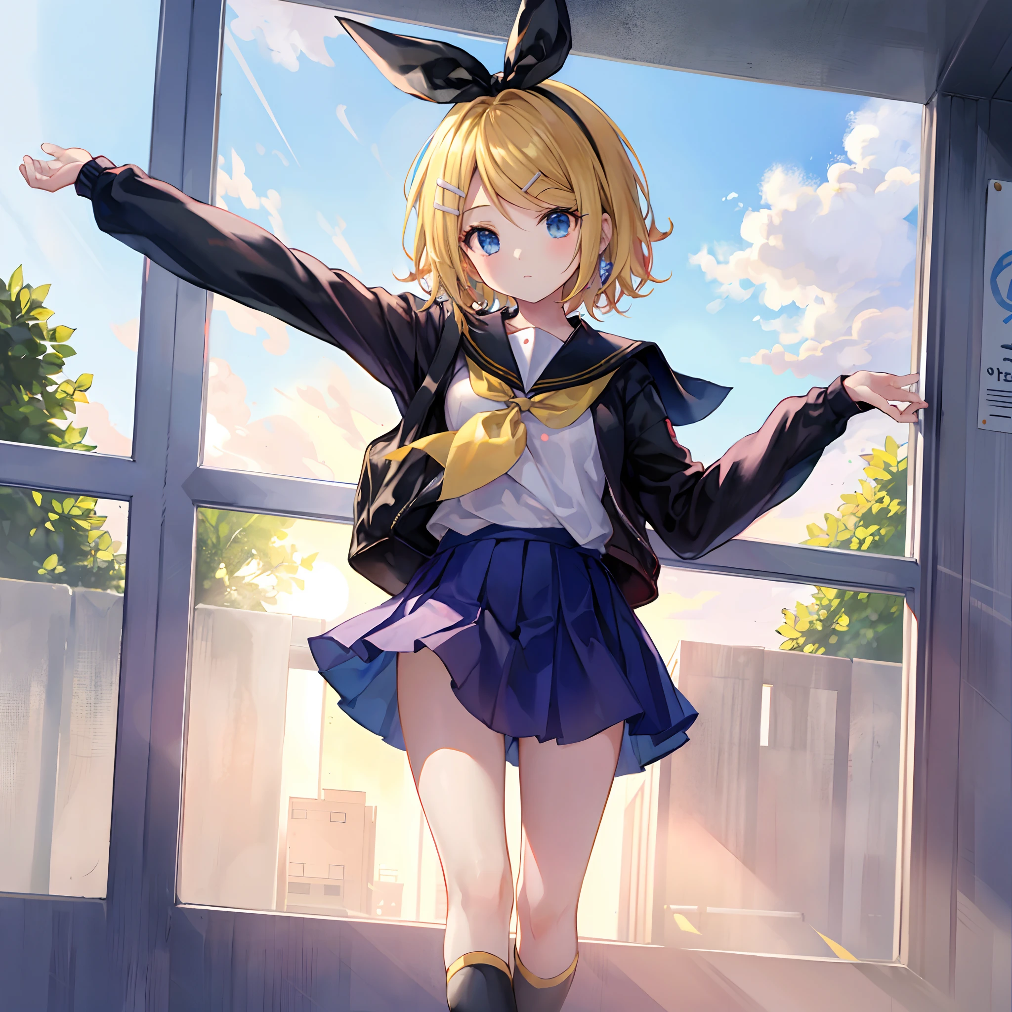 Anime girl in a school uniform standing in front of a window - SeaArt AI