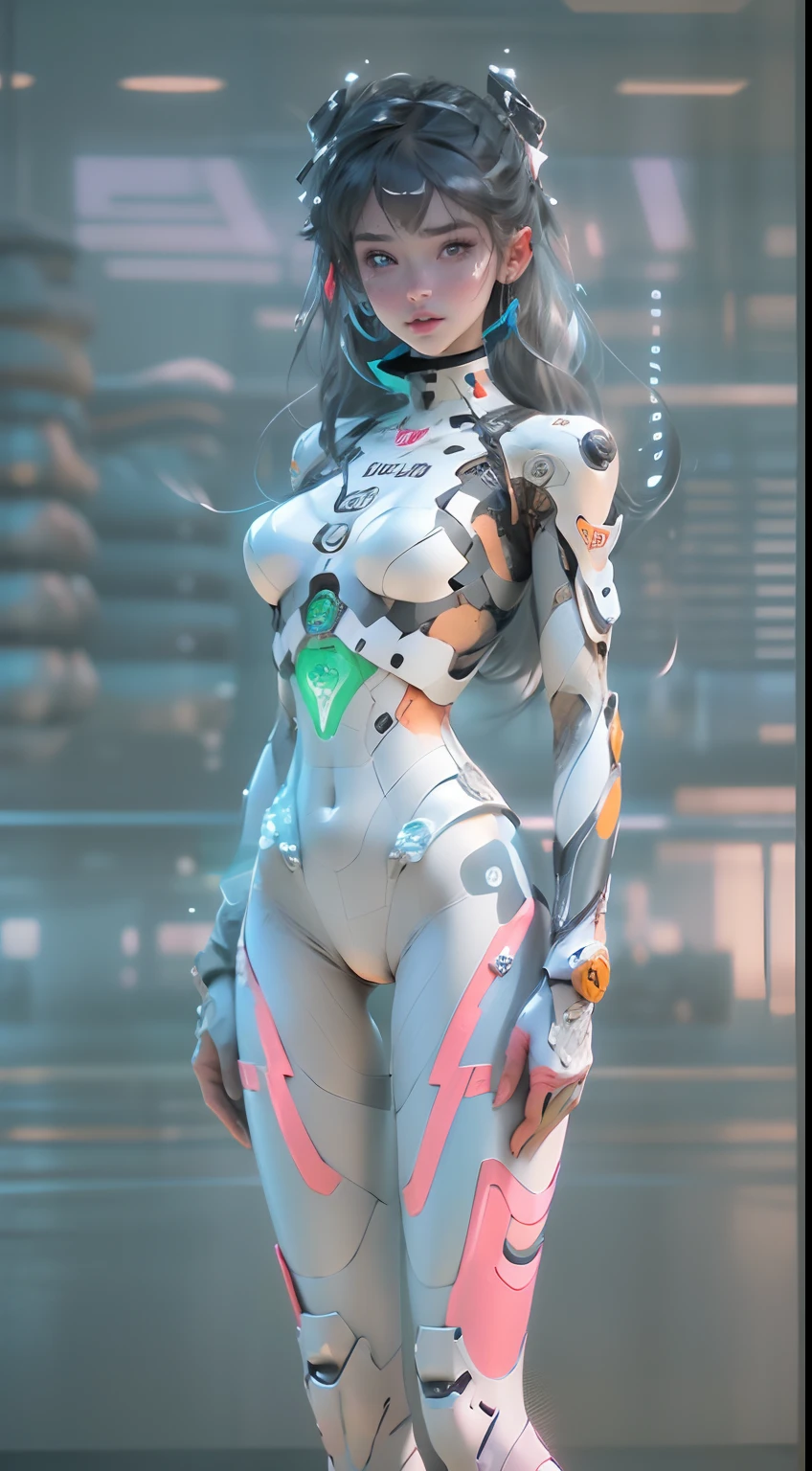 (((Young white woman))), ((Best quality)), ((Masterpiece)), (detail: 1.4), 。.。.3D, A beautiful cyberpunk woman with Simon Beasley style miniature pliers, Genesis evangelion neon style clothing, 2-piece clothing, Long silver hair, Arm this, cybernetic hands, Pastel, Centered, Scale to fit the dimensions, NFFSW (HighDynamicRange),Ray tracing,NVIDIA RTX,Hyper-Resolution,Unreal 5,Subsurface dispersion, PBR Texture, Post-processing, Anisotropy Filtering, depth of fields, Maximum clarity and sharpness, Many-Layer Textures, Albedo and specular maps, Surface coloring, Accurately simulate light and material interactions, Perfect proportions, rendering by octane, Two-tone lighting, Wide aperture, Low ISO, White balance, the rule of thirds, 8K raw data, crysisnanosuit,Loraeyes,nijistyle,Pantyhose,Blue eyes