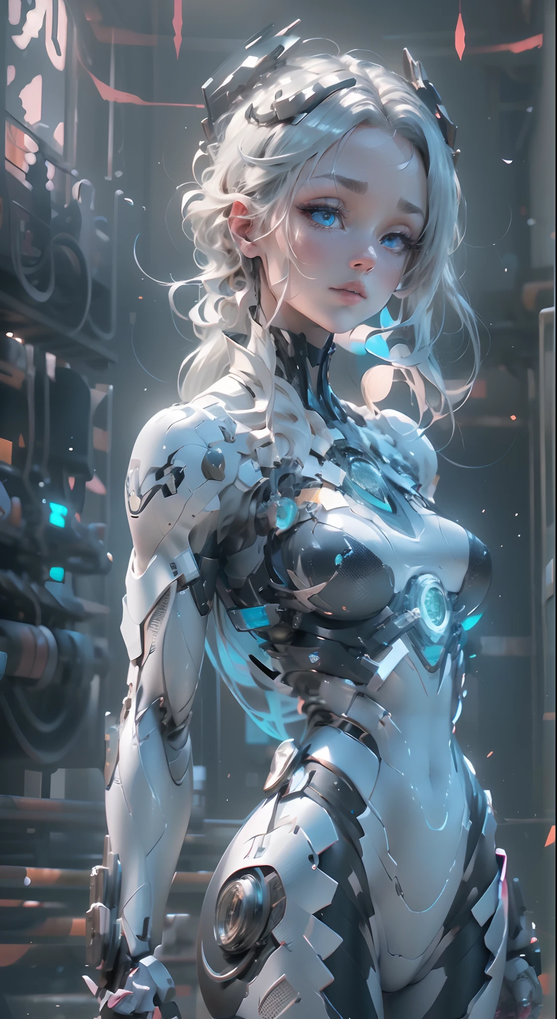 (((Young white woman))), ((Best quality)), ((Masterpiece)), (detail: 1.4), 。.。.。.。.3D, A beautiful cyberpunk woman with Simon Beasley style miniature pliers, Genesis evangelion neon style clothing, 2-piece clothing, Long silver hair, Arm this, cybernetic hands, Pastel, Centered, Scale to fit the dimensions, NFFSW (HighDynamicRange),Ray tracing,NVIDIA RTX,Hyper-Resolution,Unreal 5,Subsurface dispersion, PBR Texture, Post-processing, Anisotropy Filtering, depth of fields, Maximum clarity and sharpness, Many-Layer Textures, Albedo and specular maps, Surface coloring, Accurately simulate light and material interactions, Perfect proportions, rendering by octane, Two-tone lighting, Wide aperture, Low ISO, White balance, the rule of thirds, 8K raw data, crysisnanosuit,Loraeyes,nijistyle,Pantyhose,Blue eyes