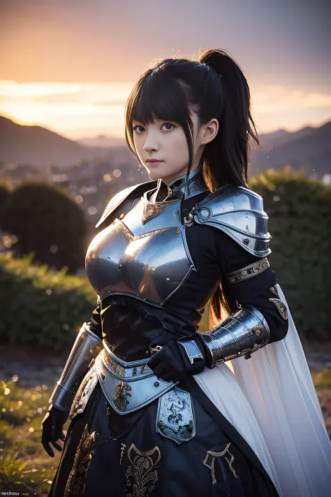 Beautiful anime girl in knight armor,beautiful anime woman,Rin々The heroine of Shii anime,Anime girls fighting in front of mediev...