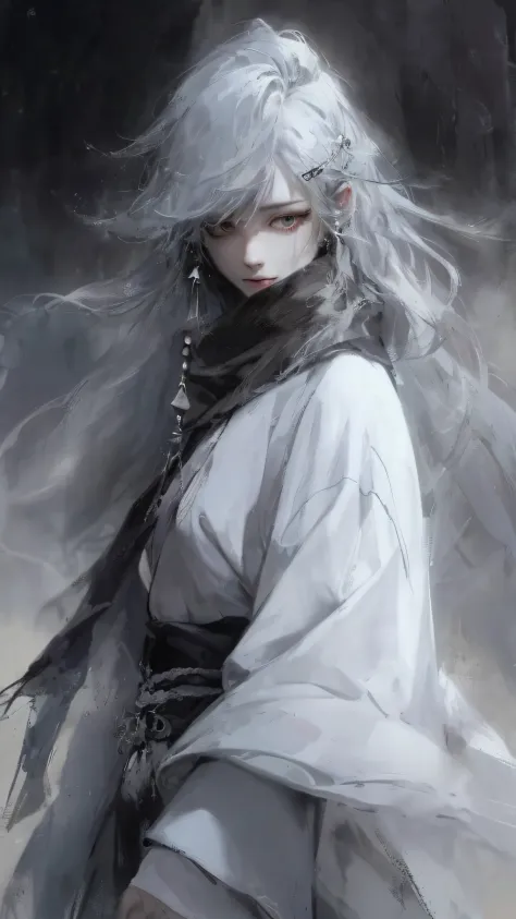 a close up of a woman with a white hair and a black scarf, a character portrait by Yang J, pixiv contest winner, fantasy art, wh...