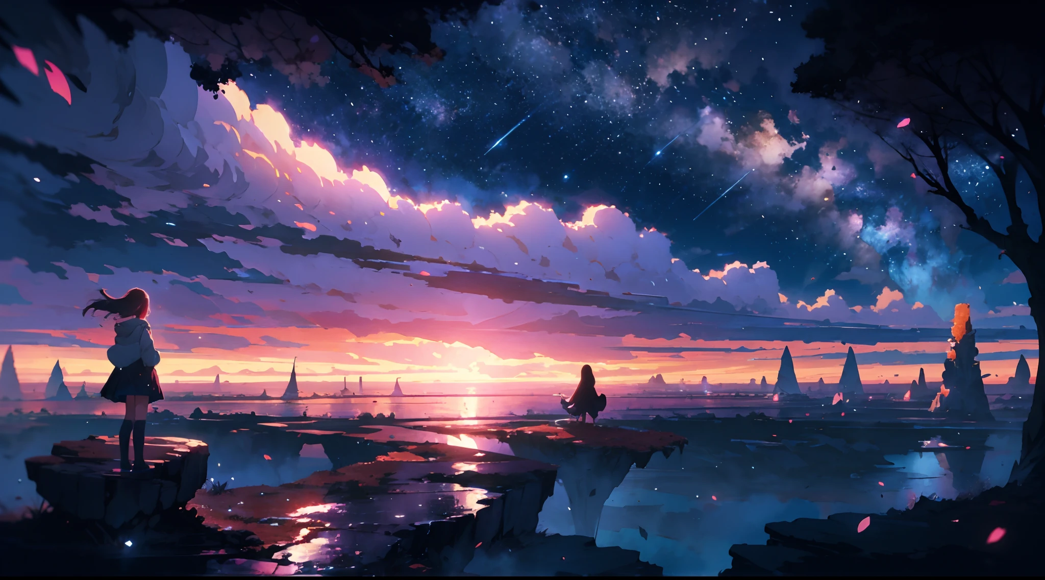 Anime girl standing on a rock、Stargazing, makoto shinkai cyril rolando,  anime art wallpaper 4k, anime art wallpaper 4k, Anime art wallpaper 8k -  SeaArt AI