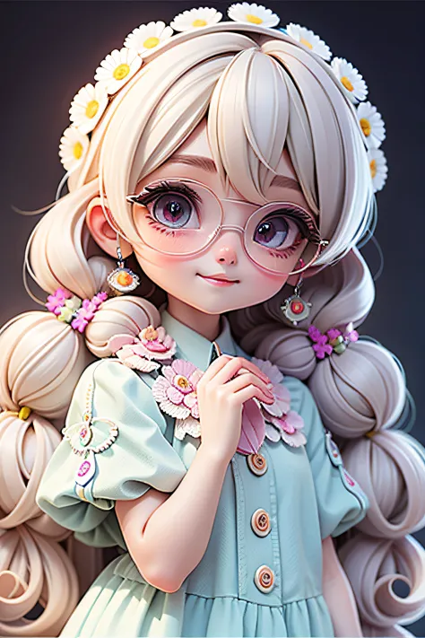 Loli Girl, Blend hair, taken, Modern accessories , eye glass, delicately detailed eyes, A delicate and delicate smile, milkyW, P...