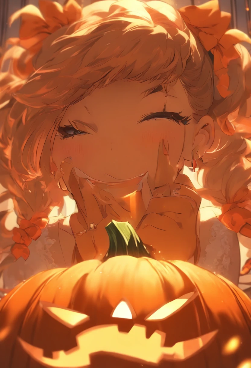 a sexy woman holding a pumpkin in front of her face, anime art wallpaper 8 k, anime art wallpaper 4 k, anime art wallpaper 4k, anime style 4 k, 4k anime wallpaper, anime wallpaper 4 k, anime wallpaper 4k, 4 k manga wallpaper, cute anime catgirl, beautiful anime catgirl, anime girl with cat ears