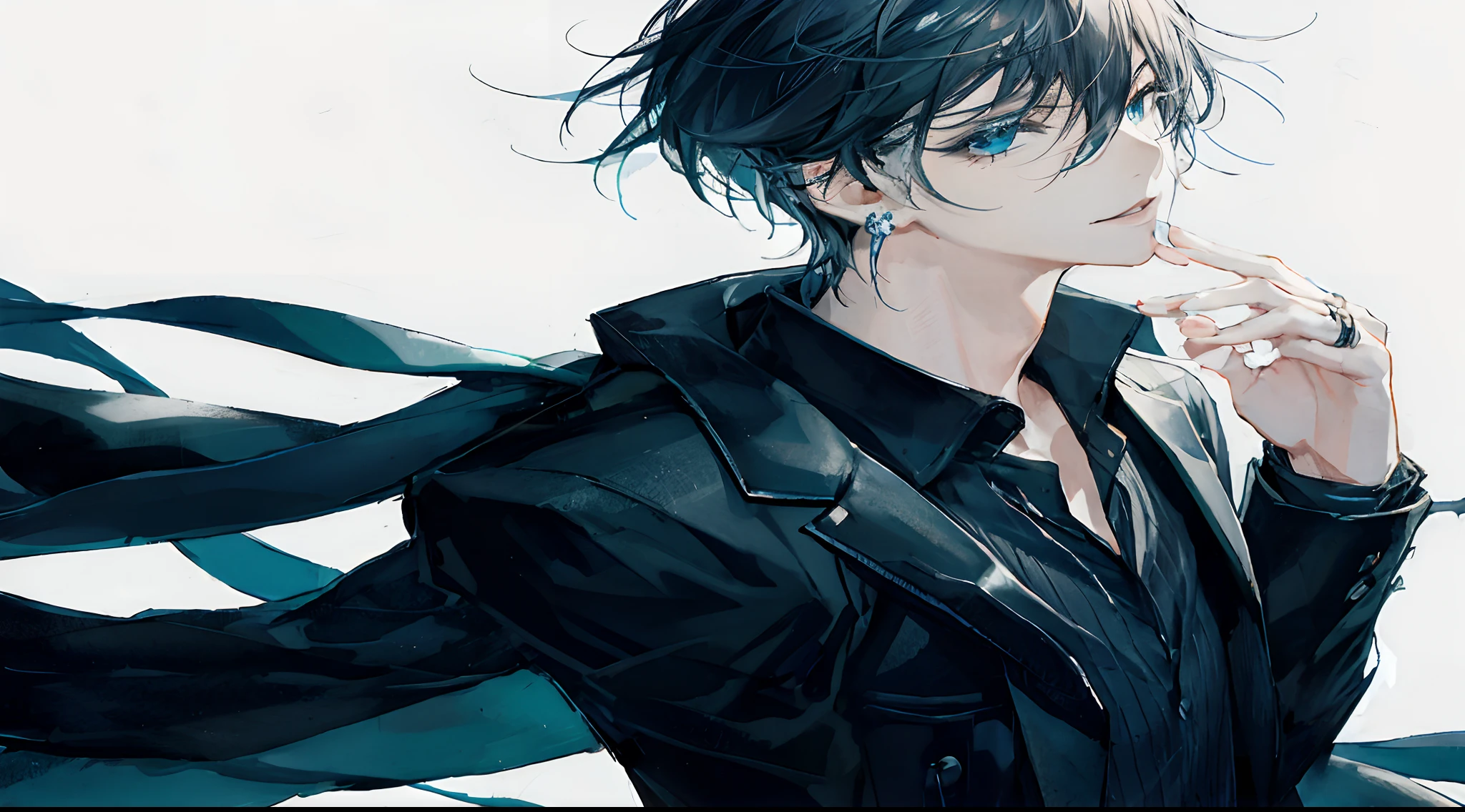 Anime guy with black hair and blue eyes smoking a cigarette - SeaArt AI