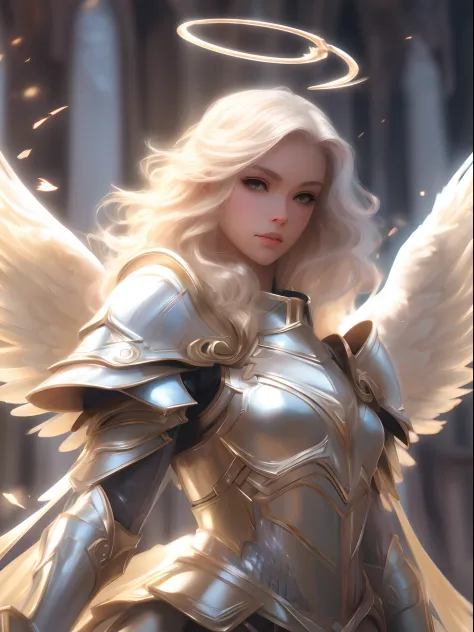 Blond angel with halo and wings in a fantasy setting, menina do cavaleiro do anjo, Artgerm extremamente detalhado, arte conceitu...