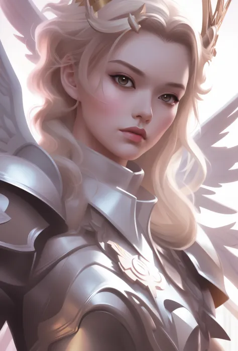 Blonde woman with wings and a crown on her head, menina do cavaleiro do anjo, Artgerm. High detail, Artgerm extremamente detalha...