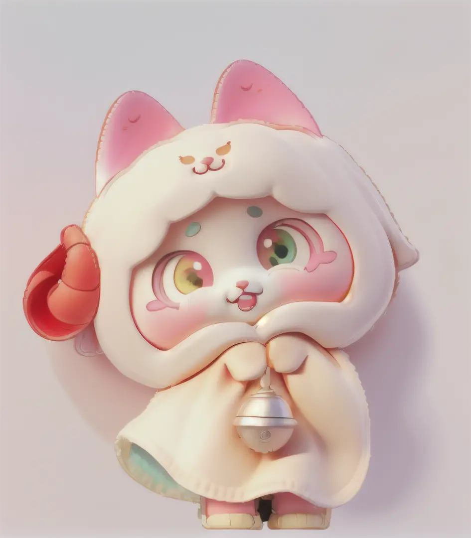 There is a painting，A little girl in a cat-faced cape, There is a horn on the right side of the head, kawaii, Pick up the bell,Cute detailed digital art, cute colorful adorable, Popular blind box toys, lovely art style, anime cat, cute artwork, , cute deta...