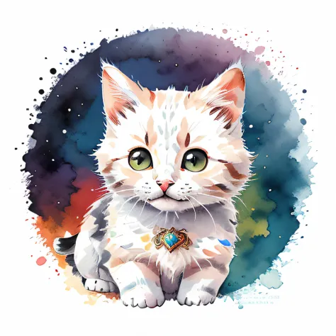 circular design, logo art, (cat design), fantasy, colorful, vintage, charming: white background, lowbrow art, digital illustrati...