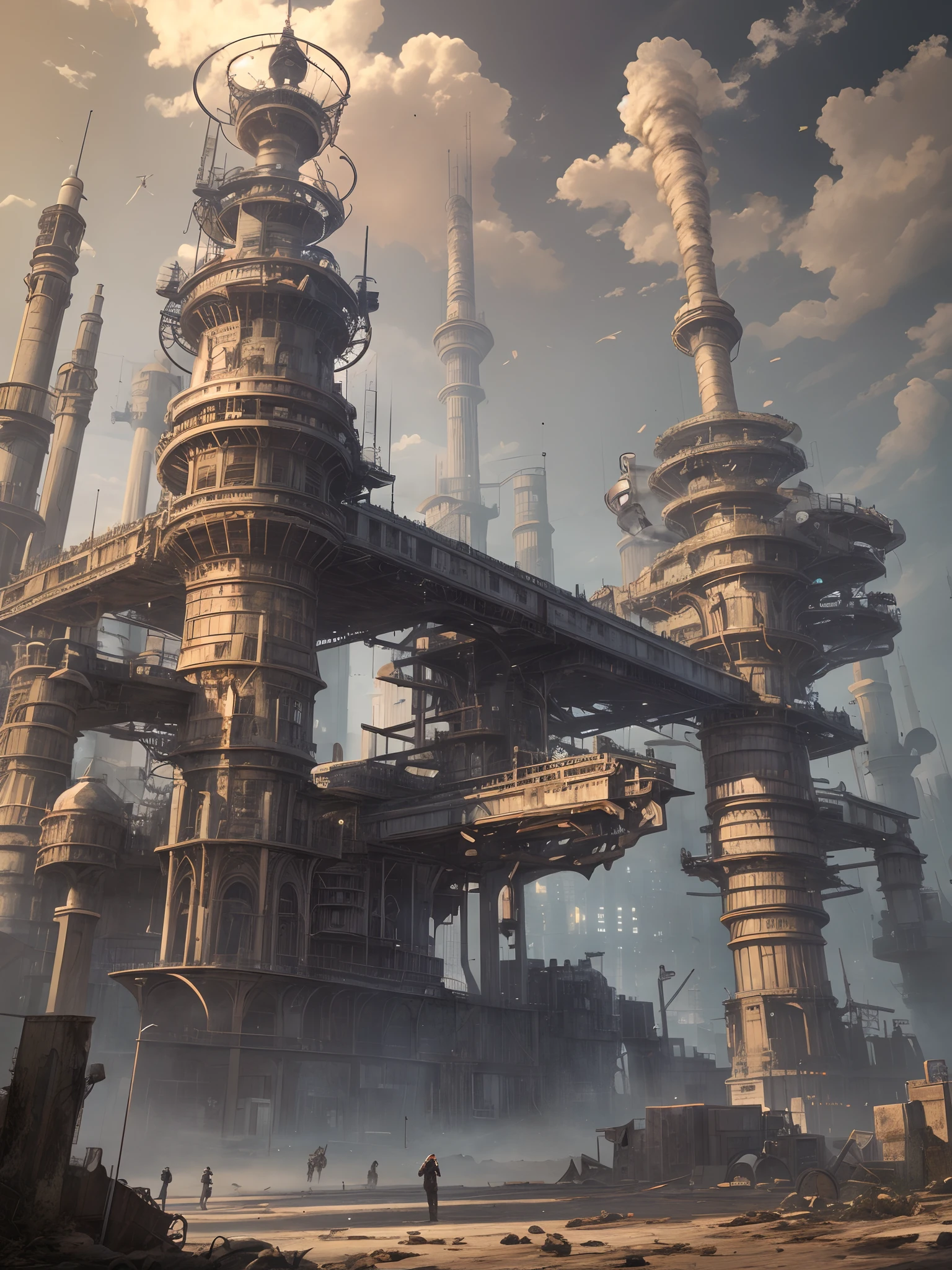 steampunc，Wasteland，Huge mechanical moving castle，Stout limbs，dynamic blur，super-fine，ultra - detailed，high qulity，8K ，oc rendered，dynamic viewing angle，Hyper Real，Ultra photo realsisim --auto --s2