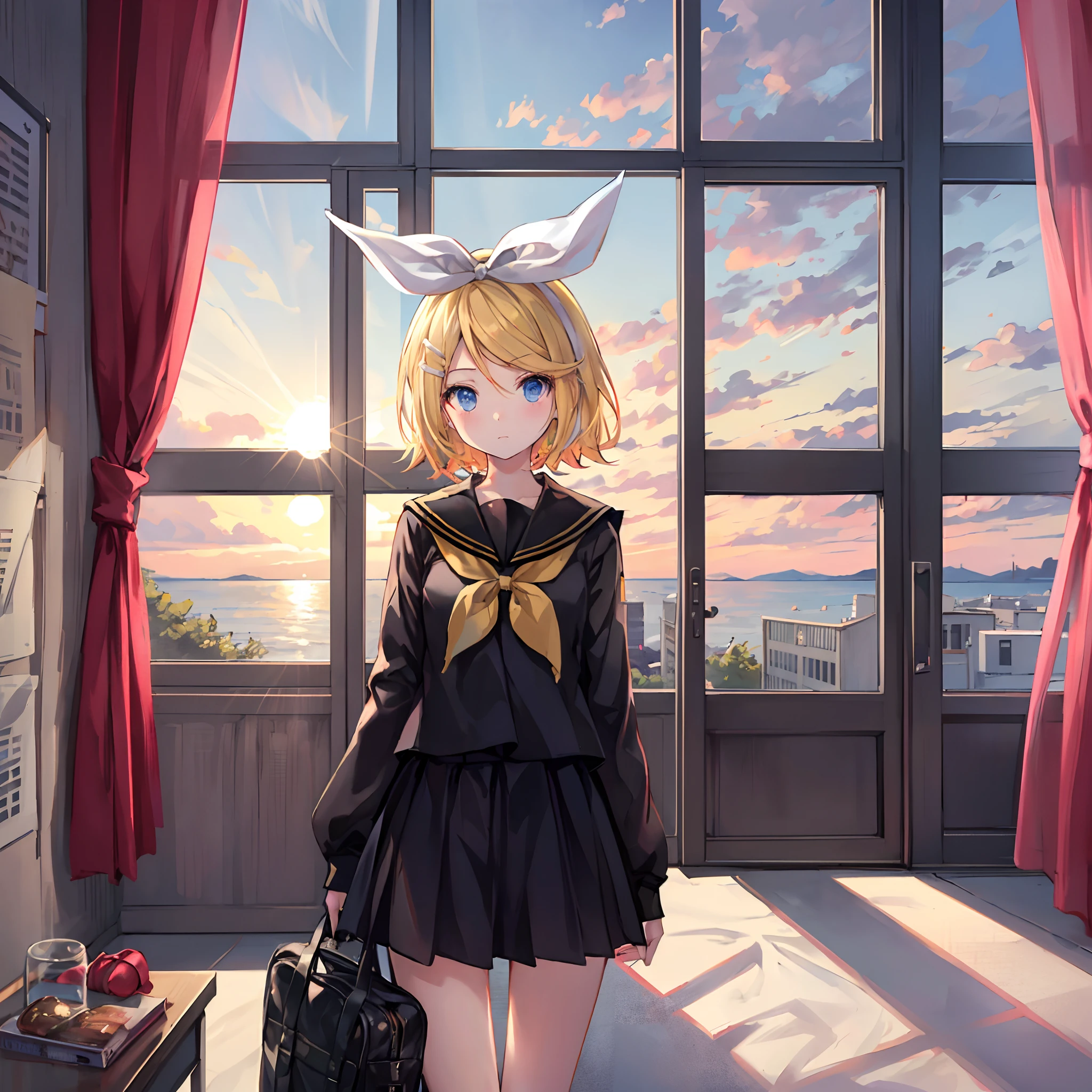 Anime girl in a black dress with a cat ears and a handbag - SeaArt AI