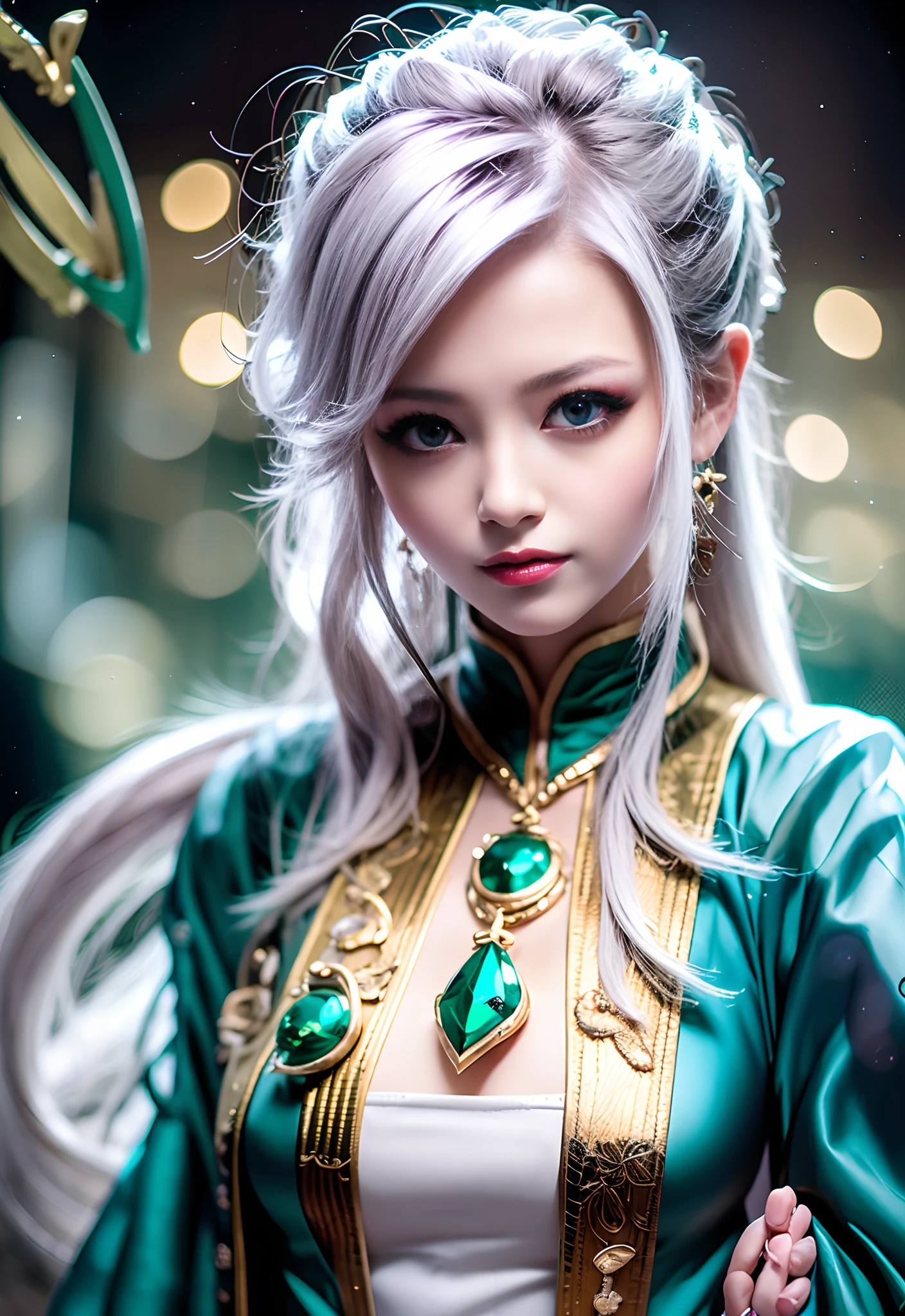 银色头发 绿宝石眼 战士 高术士 女纹身 高颧骨 强烈表情 天使品质 --自动 --s2
