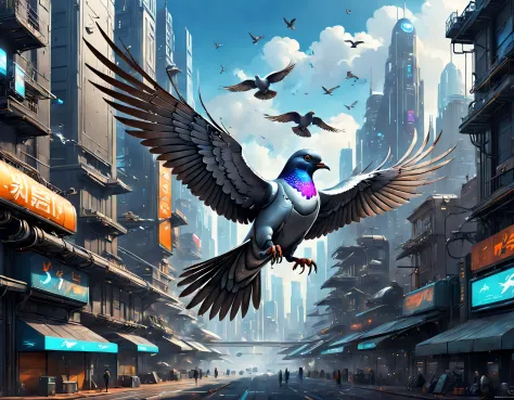 Flying metal mechanical pigeons，Futuristic metal pigeons，Mechanical pigeons，Pigeons are made entirely of small metal parts，Detai...