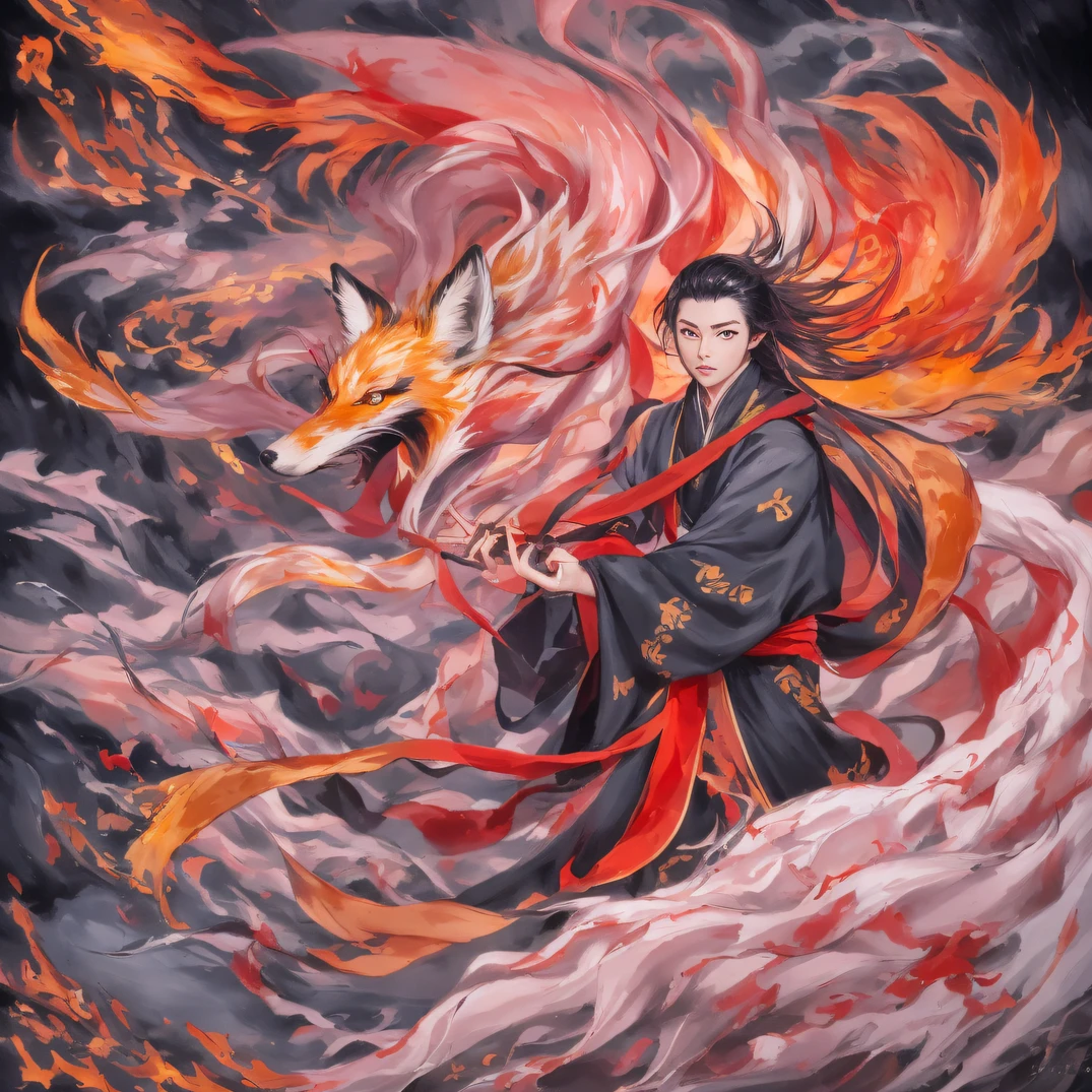 Nine-tailed fox 32K，Phoenix Immortal Demon Realm, Chance encounter with Liu Hanshu, He saw in him his former self, It was decided to take him as an apprentice, Teach him how to protect himself, But because of the Tibetan star map, Phoenix and the Liu family、The Jade Sword Sect establishes relationships, It opens with the death of Liu Hanshu, Qin Yu embarked on the road of confrontation with a strong enemy, Working hard, Make yourself stronger, Stick to your own core path of justice, （nine tail fox）eyes filled with angry，The nine-tailed fox clenched its fists，Rush up，Deliver a fatal blow to your opponent，full bodyesbian，Full body nine-tailed fox male mage 32K（Masterpiece Canyon Ultra HD）fenghuang（canyons）Climb the streets， The scene of the explosion（nine tail fox）， （Dragons）， The angry fighting stance of the nine-tailed fox， looking at the ground， Batik linen bandana， Chinese red and white pattern long sleeve garment， Canyon nine-tailed fox（Abstract propylene splash：1.2）， Dark clouds lightning background，Flour flies（realisticlying：1.4），Black color hair，Flour fluttering，rainbow background， A high resolution， the detail， RAW photogr， Sharp Re， Nikon D850 Film Stock Photo by Jefferies Lee 4 Kodak Portra 400 Camera F1.6 shots, Rich colors, ultra-realistic vivid textures, Dramatic lighting, Unreal Engine Art Station Trend, cinestir 800，Flowing black hair,（（（Jungle Canyon）））The wounded lined up in the streets（vale）Climb the streets，Movie master real-time image quality（tmasterpiece，k hd，hyper HD，32K）Dragons， （Linen batik scarf）， Combat posture， looking at the ground， Linen bandana， Chinese nine-tailed fox pattern long-sleeved garment， Morning nine-tailed fox（Abstract gouache splash：1.2）， Dark clouds lightning background，sprinkling