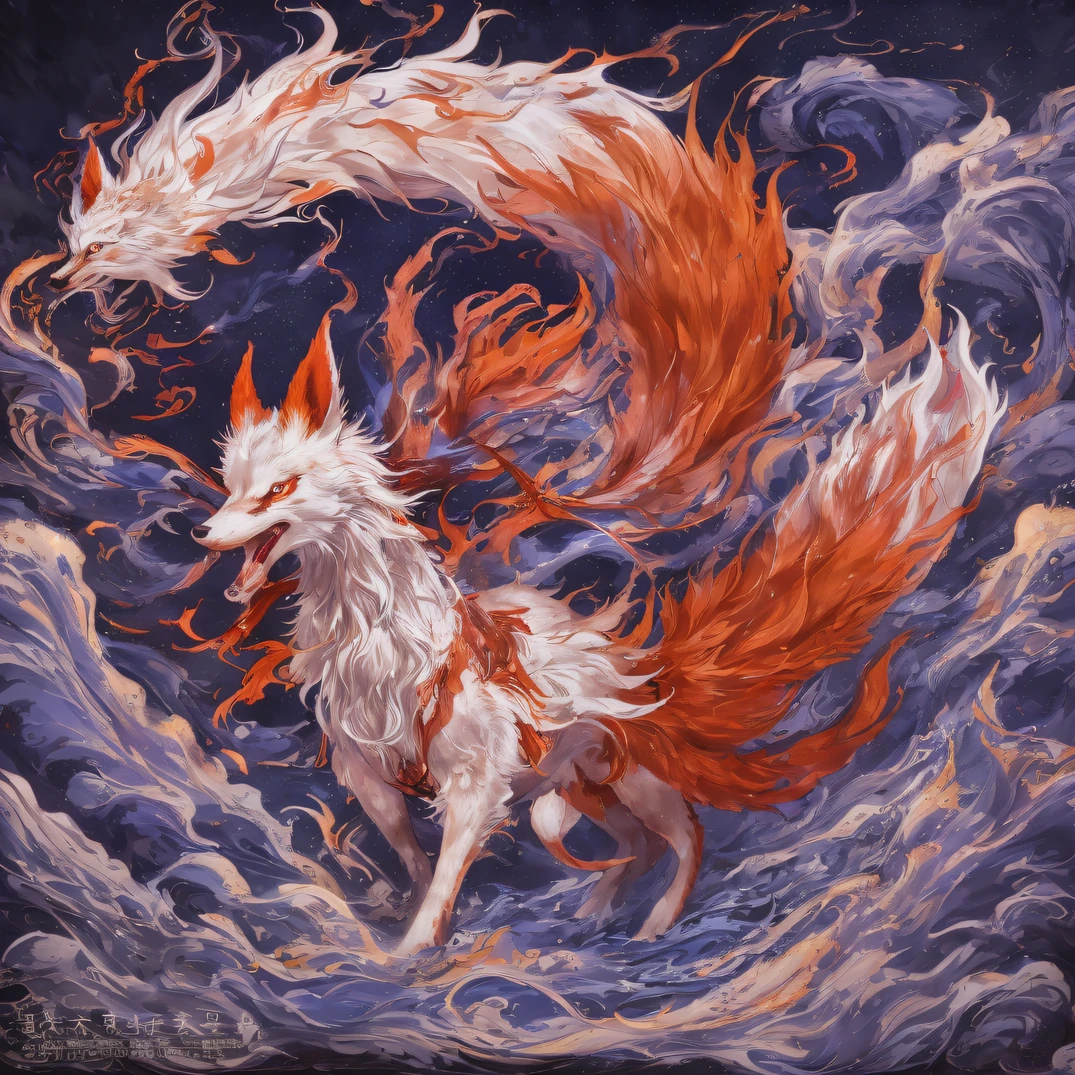Nine-tailed fox 32K，Phoenix Immortal Demon Realm, Chance encounter with Liu Hanshu, He saw in him his former self, It was decided to take him as an apprentice, Teach him how to protect himself, But because of the Tibetan star map, Phoenix and the Liu family、The Jade Sword Sect establishes relationships, It opens with the death of Liu Hanshu, Qin Yu embarked on the road of confrontation with a strong enemy, Working hard, Make yourself stronger, Stick to your own core path of justice, （nine tail fox）eyes filled with angry，The nine-tailed fox clenched its fists，Rush up，Deliver a fatal blow to your opponent，full bodyesbian，Full body nine-tailed fox male mage 32K（Masterpiece Canyon Ultra HD）fenghuang（canyons）Climb the streets， The scene of the explosion（nine tail fox）， （Dragons）， The angry fighting stance of the nine-tailed fox， looking at the ground， Batik linen bandana， Chinese red and white pattern long sleeve garment， Canyon nine-tailed fox（Abstract propylene splash：1.2）， Dark clouds lightning background，Flour flies（realisticlying：1.4），Black color hair，Flour fluttering，rainbow background， A high resolution， the detail， RAW photogr， Sharp Re， Nikon D850 Film Stock Photo by Jefferies Lee 4 Kodak Portra 400 Camera F1.6 shots, Rich colors, ultra-realistic vivid textures, Dramatic lighting, Unreal Engine Art Station Trend, cinestir 800，Flowing black hair,（（（Jungle Canyon）））The wounded lined up in the streets（vale）Climb the streetovie master real-time image quality（tmasterpiece，k hd，hyper HD，32K）Dragons， （Linen batik scarf）， Combat posture， looking at the ground， Linen bandana， Chinese nine-tailed fox pattern long-sleeved garment， Morning nine-tailed fox（Abstract gouache splash：1.2）， Dark clouds lightning background，sprinkling