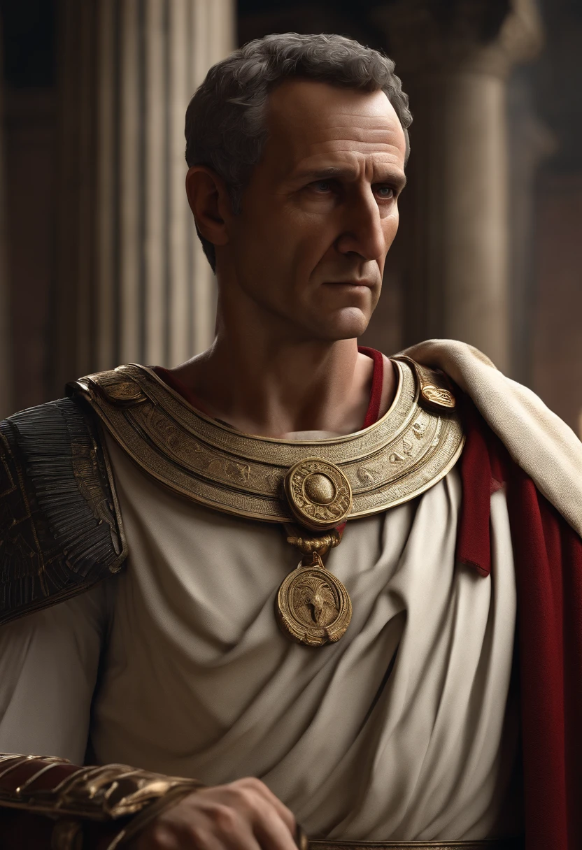 Realistic 3D portrait of Julius Caesar looking straight into the camera ...