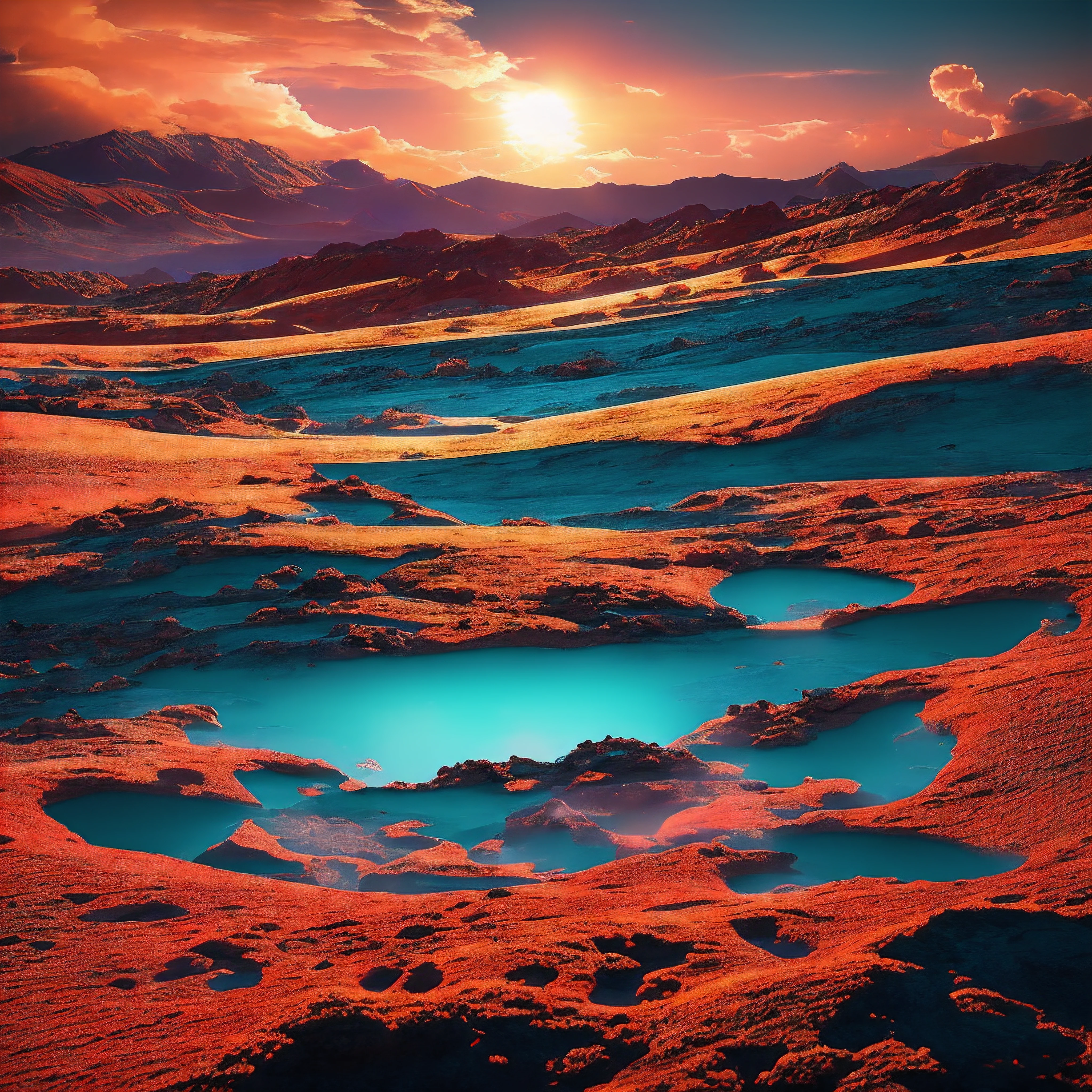 As dunas vermelhas de Marte se estendiam por quilômetros, banhado pela luz das duas luas penduradas no céu rosa. Espalhados pelo deserto, paisagem cor de ferrugem eram pedaços de geleiras geladas, brilhando intensamente à luz do sol. Relâmpagos crepitantes arqueavam-se descontroladamente através da fina atmosfera, deixando para trás o cheiro de ozônio.

Caminhando lentamente sobre o terreno estranho estava uma criatura curiosa. Tinha as características gentis de um cervo terrestre, com grandes olhos negros e nariz contorcido. Mas seu pelo estava tingido em tons de vermelho, laranja, azul, Verde e Violeta, quase imitando as nuvens de poeira cósmica próximas. Seus chifres se ramificando pareciam mais trepadeiras floridas do que ossos.

O cervo arco-íris vagou por florestas petrificadas trancadas em pedra, desfiladeiros gelados verde-azulado brilhante, e lagoas borbulhantes de líquido preto brilhante. Ele se alimentava de líquenes luminosos que cresciam nas paredes do cânion e bebia dos riachos leitosos e brilhantes.. À distância, vulcões lançaram brasas brilhantes no céu sob a luz de três luas sobrepostas.

A paisagem estava em constante mudança, com redemoinhos uivantes dando lugar a gêiseres enevoados irrompendo aleatoriamente do solo rochoso. No entanto, o cervo arco-íris não percebeu, explorando serenamente este mundo alienígena que agora o abrigava. Suas cores prismáticas destacavam-se intensamente contra as rochas vermelhas sem vida e a areia ocre. Um arco-íris vivo em um mundo distante.