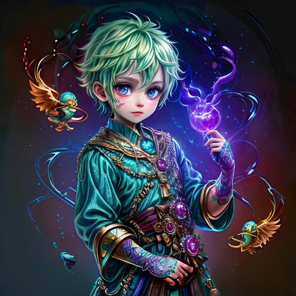 Irridescent color、Colorful pop characters，Farbe々ornamented、Bright background，adolable，Fantasy，intricate-detail {brightened，K HD，32k constellations