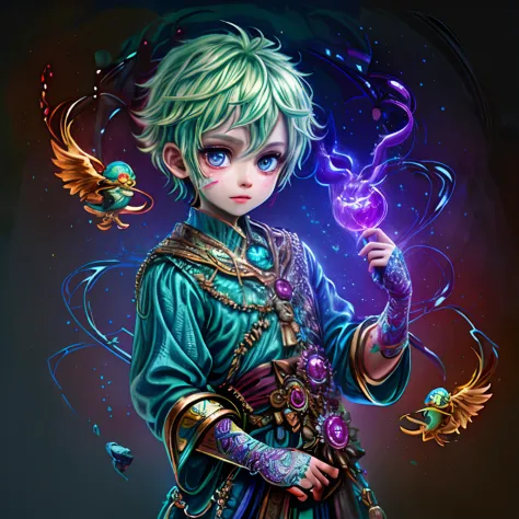 Irridescent color、Colorful pop characters，Farbe々ornamented、Bright background，adolable，Fantasy，intricate-detail {brightened，K HD，...