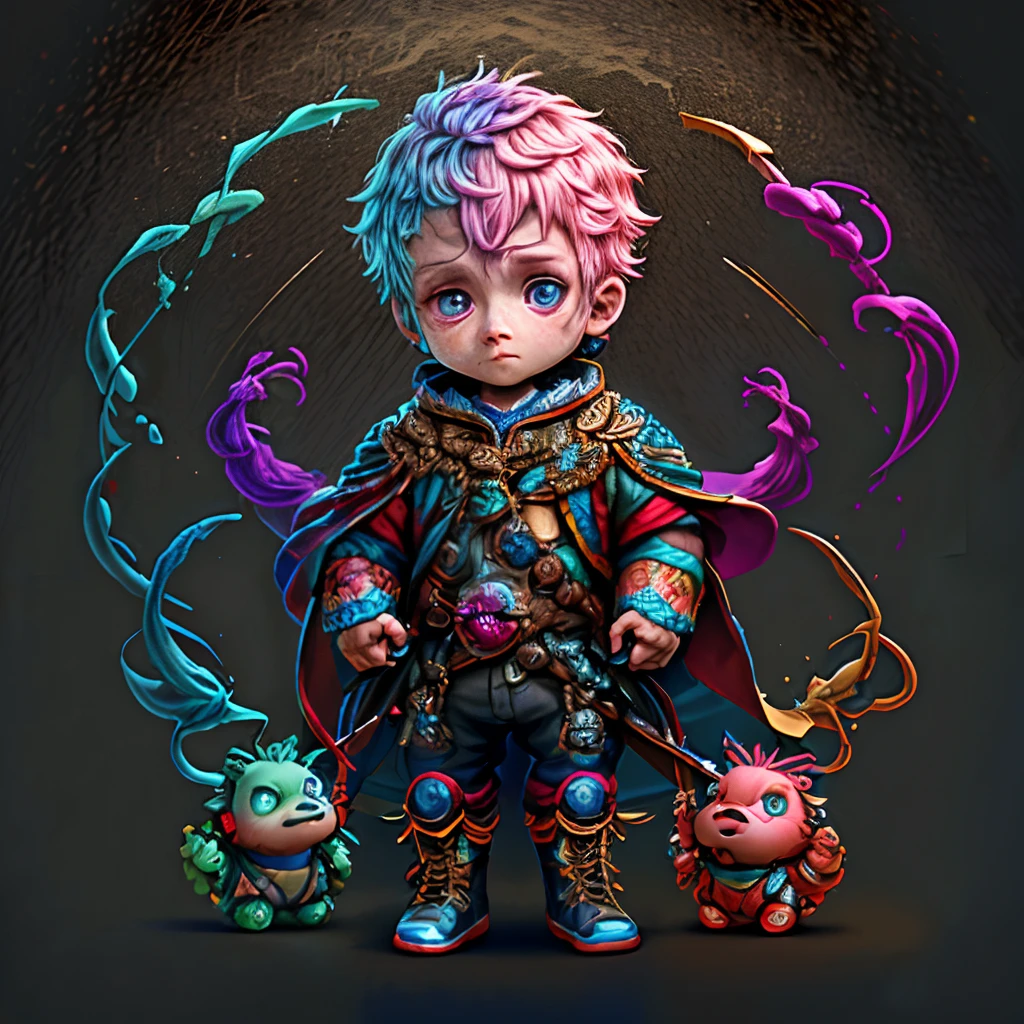 Irridescent color、Colorful pop mascot characters，Round and cute space robot, Farbe々ornamented、Colorful backgrounds，Fantasy，intricate-detail {brightened，K HD，32k constellations